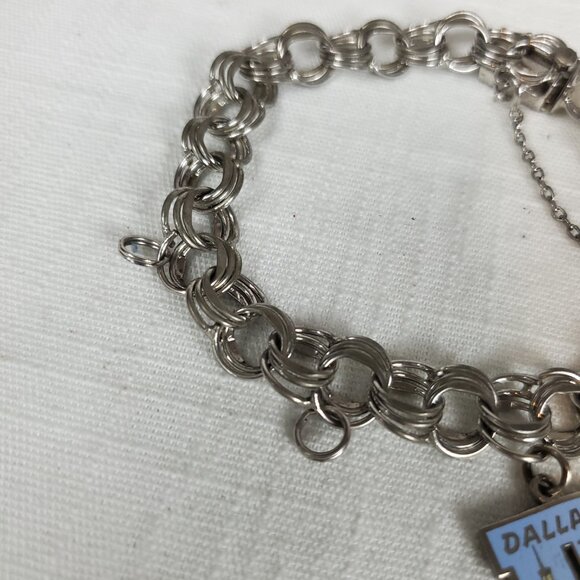 Vintage American Sterling Heavy Curb Triple Round Cable Link Charm Bracelet - Picture 3 of 12